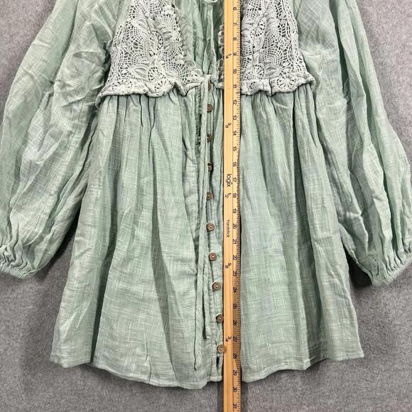 Free People Summer Struttin' Crochet Puff Sleeve Mini Summer Light Green Size XS - Picture 4 of 8